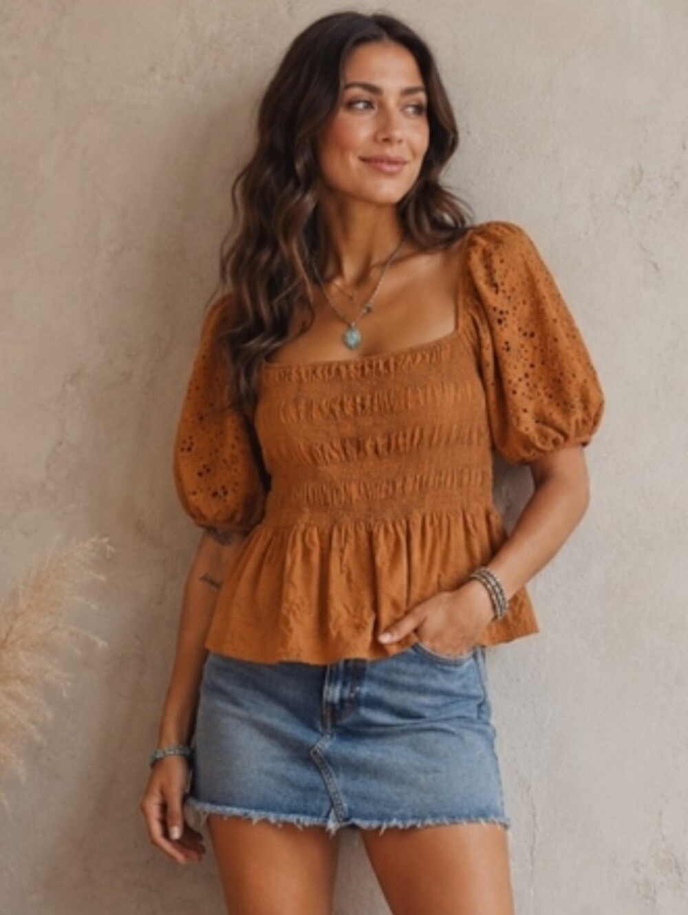 Maurices Smocked Eyelet Puff Sleeve Top - Women's 1X Excellent Condition